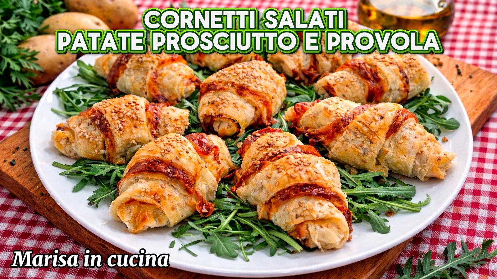 CORNETTI SALATI DI PASTA SFOGLIA CON PATATE PROSCIUTTO E PROVOLA